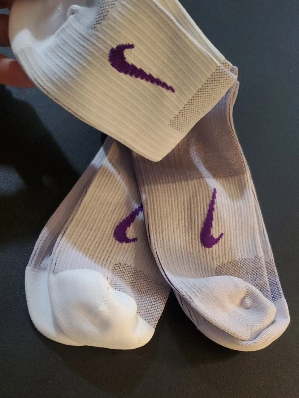Nike Running Compression Lavendar & White Athletic Crew Socks with Purple Swoosh